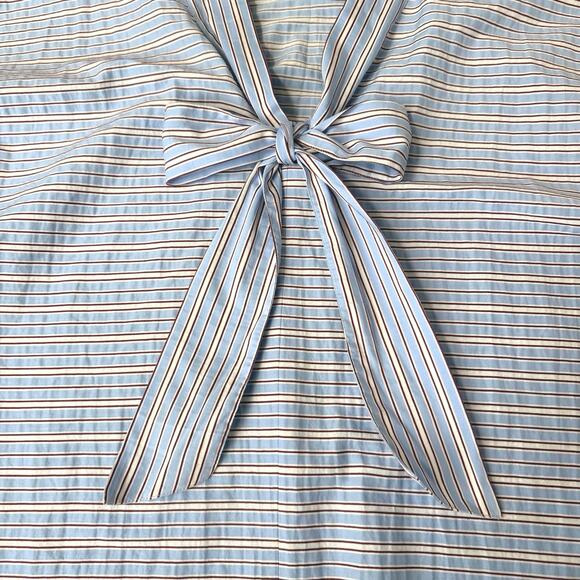 Maje Women's Striped Short Sleeve Blouse Top Blue Bow on Back Size EU 3/US Large - Picture 3 of 12